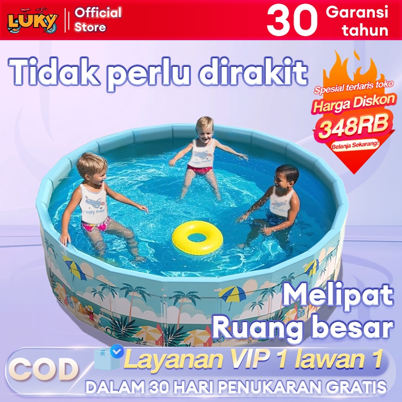 LUKY Kolam renang anak jumbo berkualitas tinggi renang tanpa tiup keluarga raksasa dapat dilipat