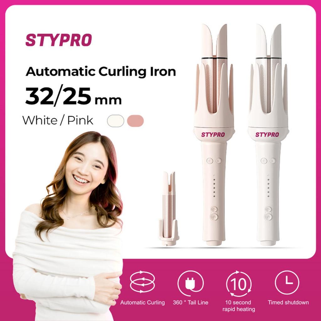 STYPRO Multi In One Automatic Curling Iron Pink/White 25mm+32mm | Catokan Keriting Otomatis Hair Sty