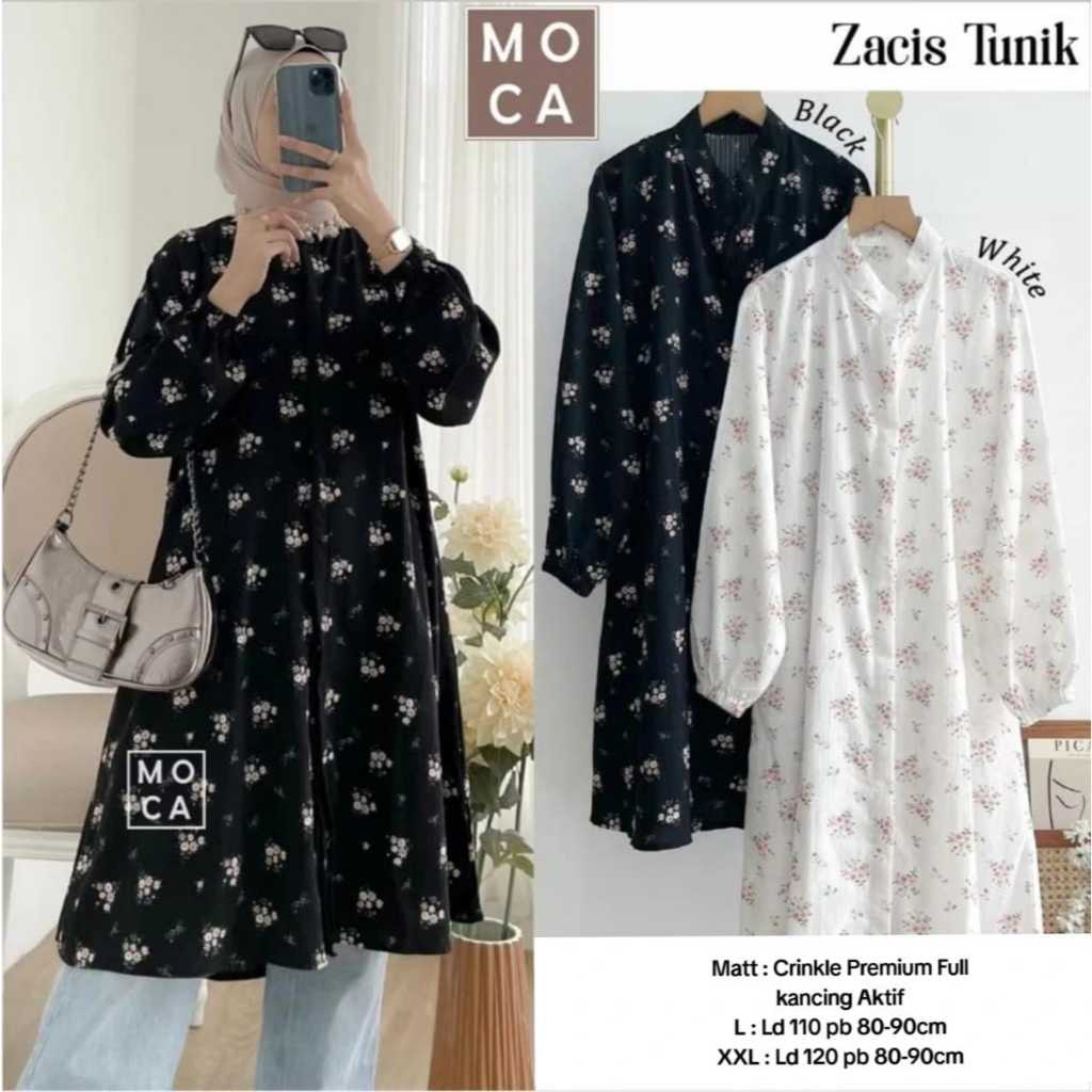 Tunik Motif bahan Crinkle ld 110-120cm - Tunik motif bahan crinkle kancing full aktif bahan crinkle 