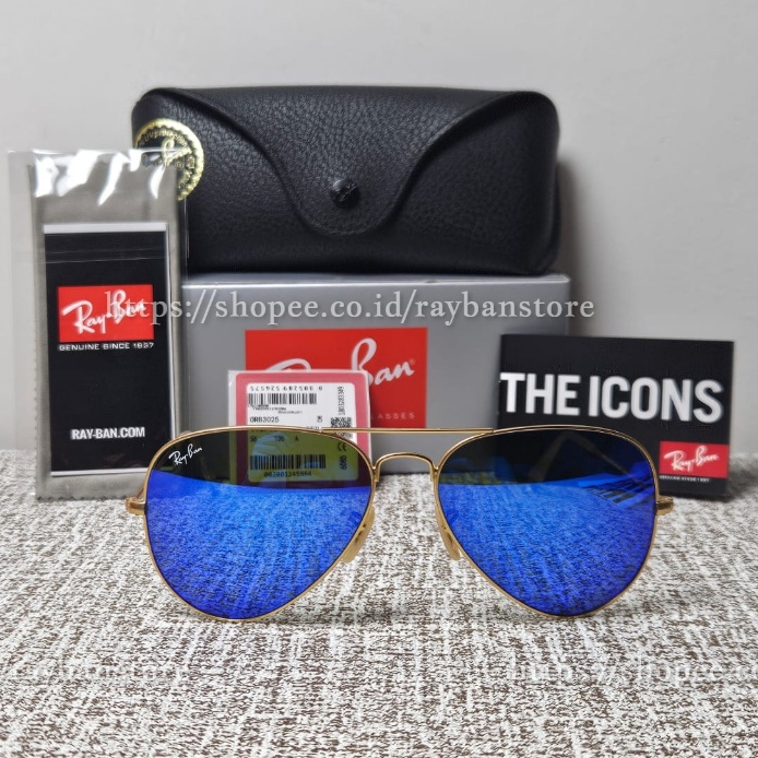 Kacamata Rayban Aviator RB3025 112/17 Gold Lens Mirror Blue Original