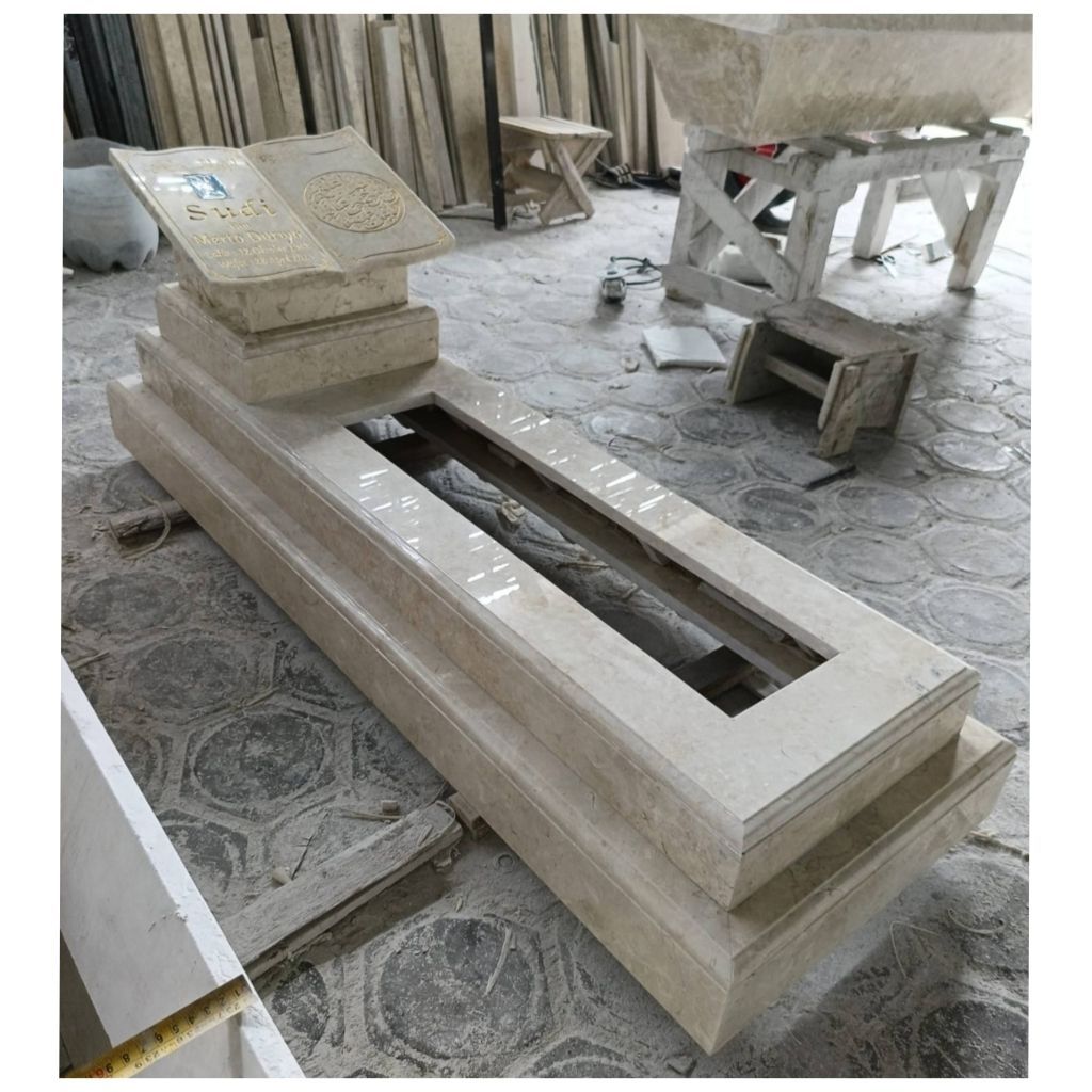 Kijing Makam Marmer Nisan Model Buku Double Pondasi
