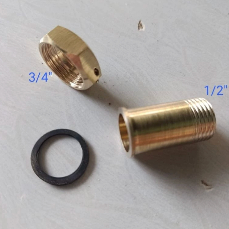 Kuningan Nepel Ring Meteran Air PDAM, Over Sok Drat Dalam 3/4 x 1/2 Drat Luar