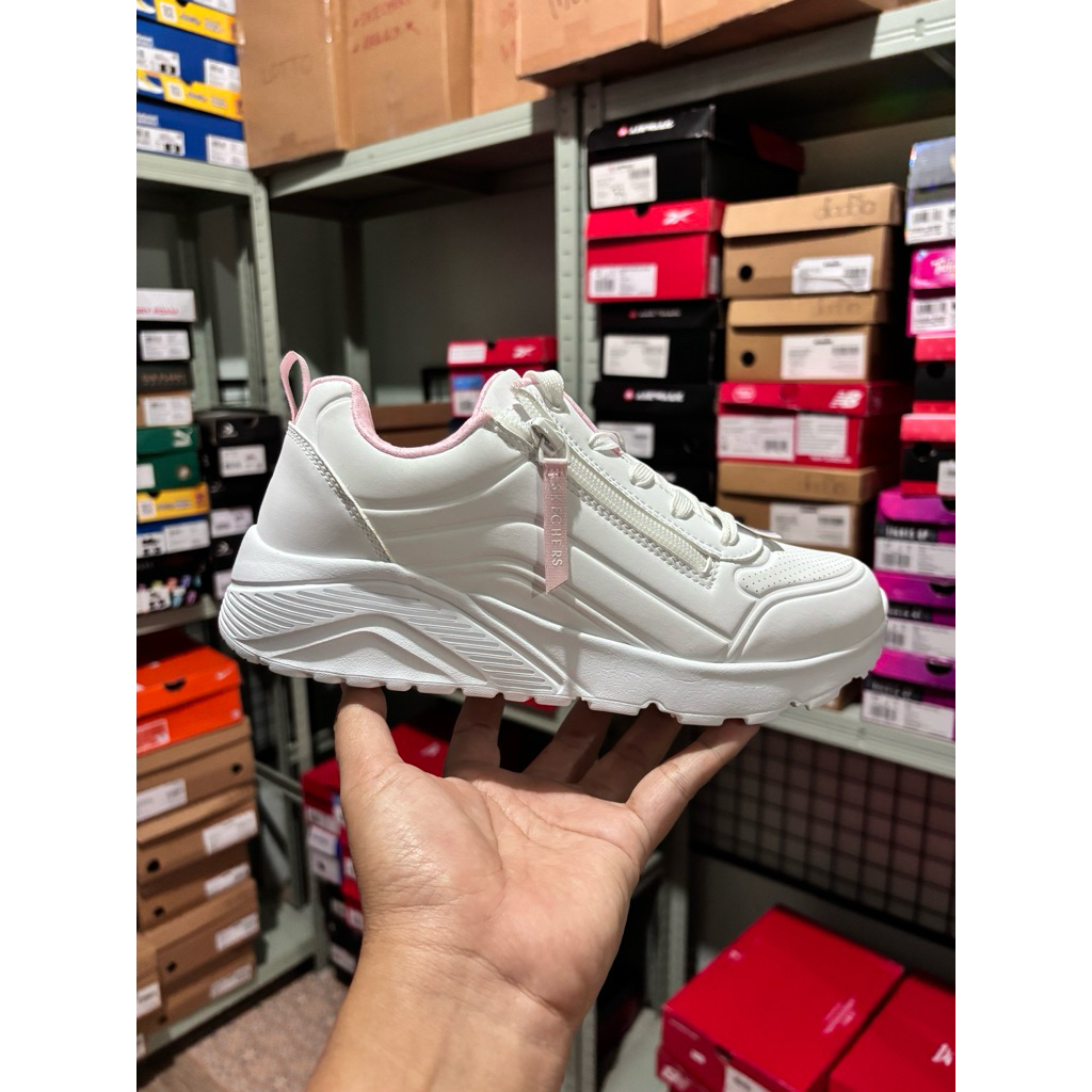 Skechers UNO LITE easy zip kids white pink