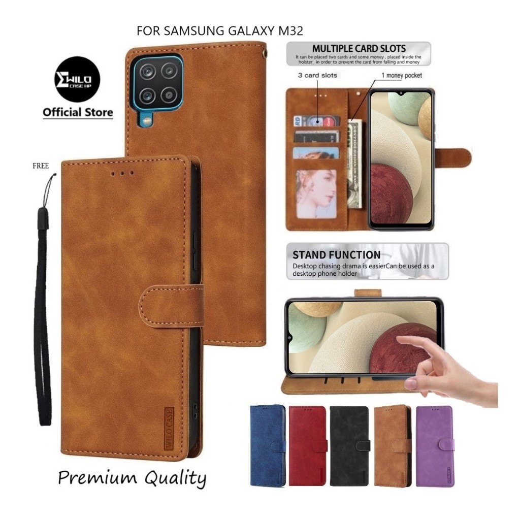SAMSUNG GALAXY M32 - Wallet Case Kulit - Casing Dompet Case Wallet Leather Flip Case SAMSUNG M32