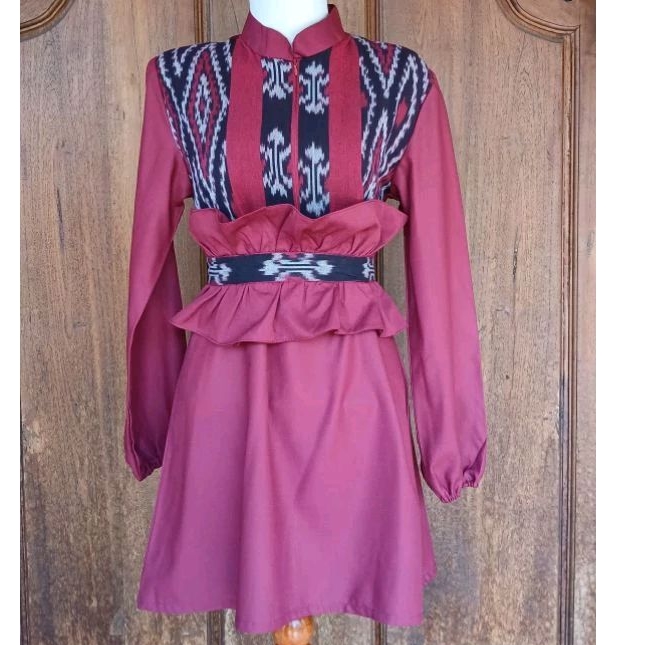 TUNIK ETNIK REMAJA KOMBINASI KAIN TENUN/TURSO SIZE M