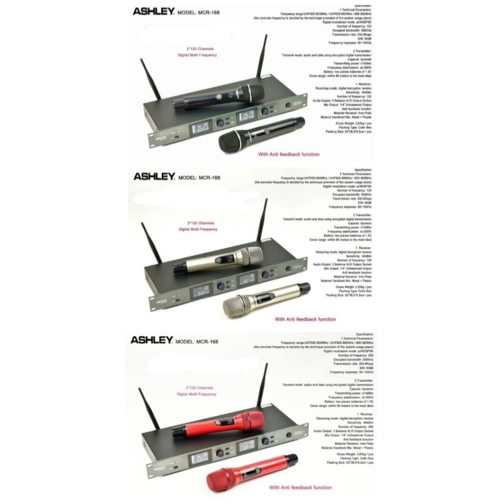 MIC WIRELESS ASHLEY MCR 168 2 MIC GENGGAM MICROPHONE MCR168