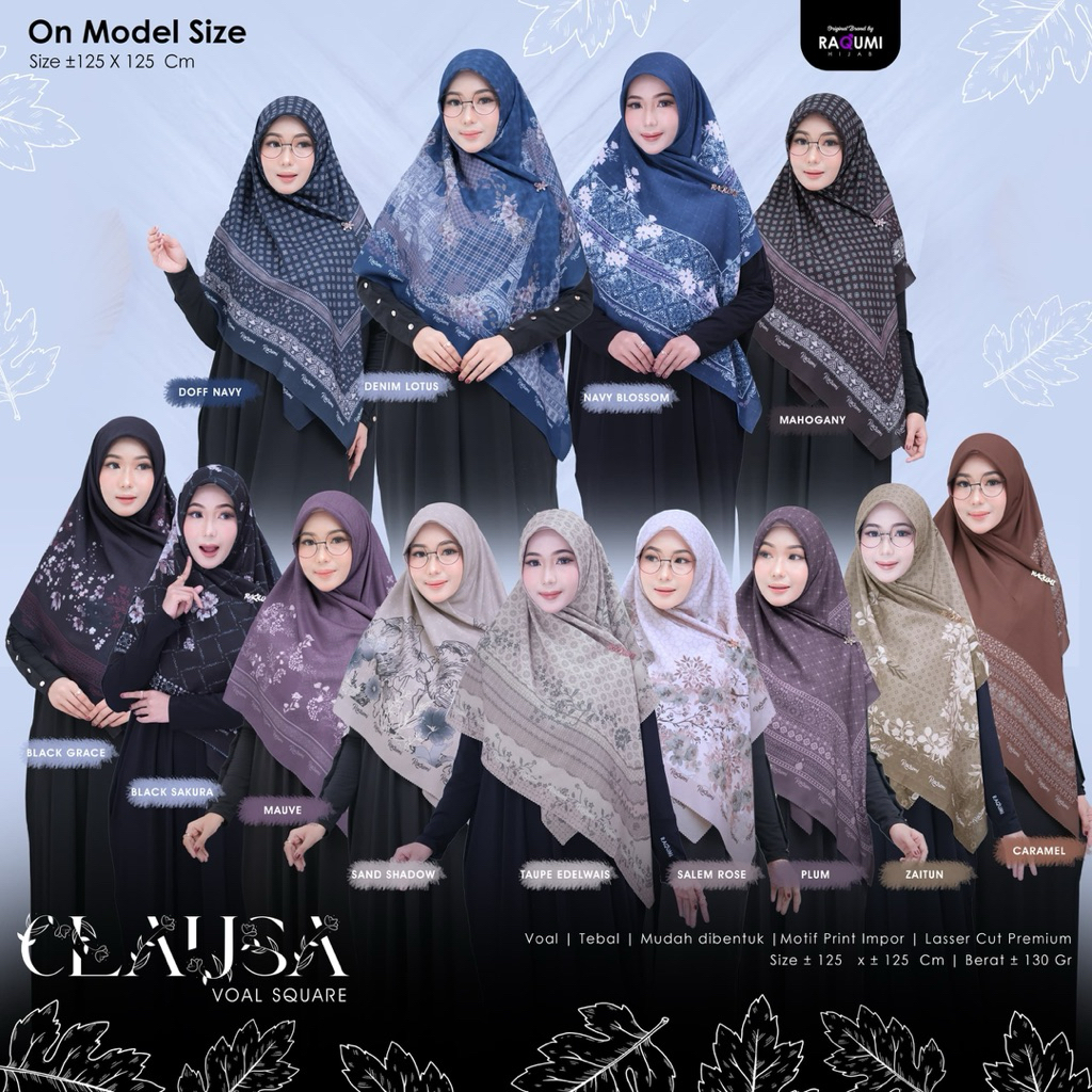 Raqumi Hijab// Segiempat 125cm x 125cm  motif voal motif printing// Clausa Voal Square ori Raqumi Hi