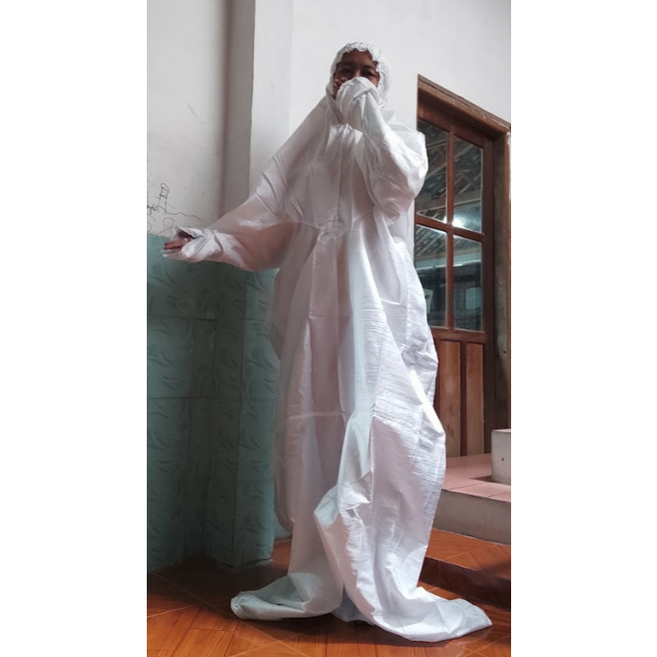 Mukena Rukuh Dewasa Terusan Parasut Putih Polos