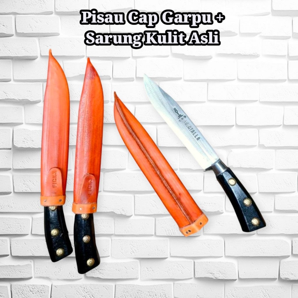 Pisau Cap garpu + Sarung kulit asli