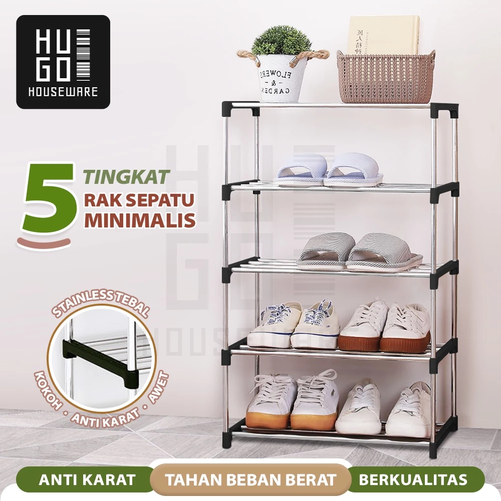 HugoHouseware Rak Sepatu Sandal Minimalis 5 Susun Serbaguna Stainless Steel