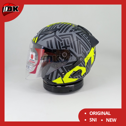 Helm Half Face KYT Galaxy Flat R Motif Neon Matt Gorila Grey Yellow Kuning Hitam Doff
