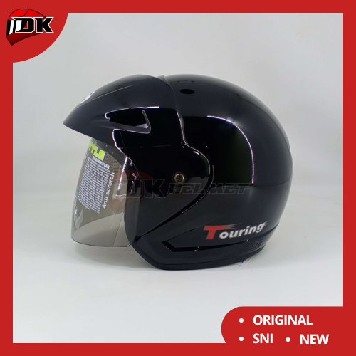 Helm BMC 380 Touring Solid Black Gloss Metallic | Half Face Topi Hitam Polos Glossy SNI Original