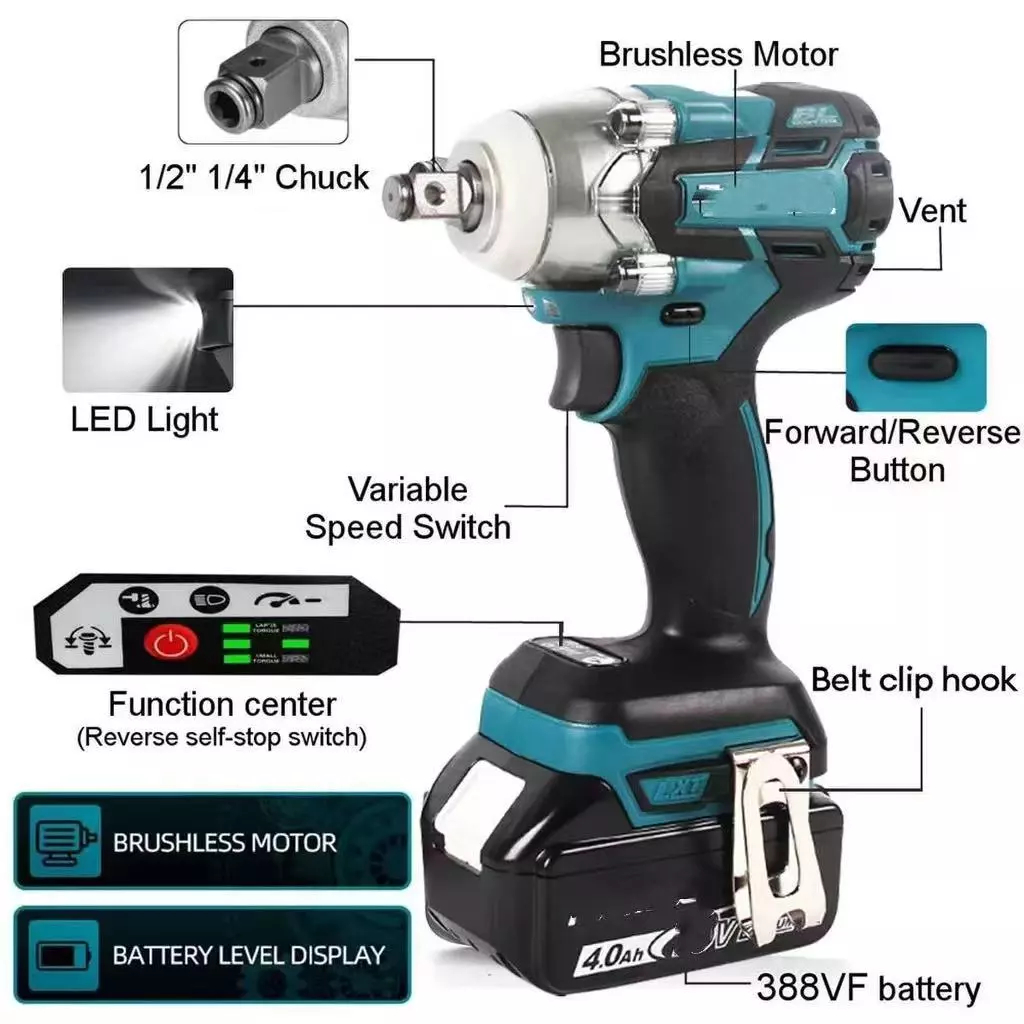 MAKITA 128V Mesin Bor impact Brushless 1300NM Impact wrench Cordless Brushless bor impact baterai me