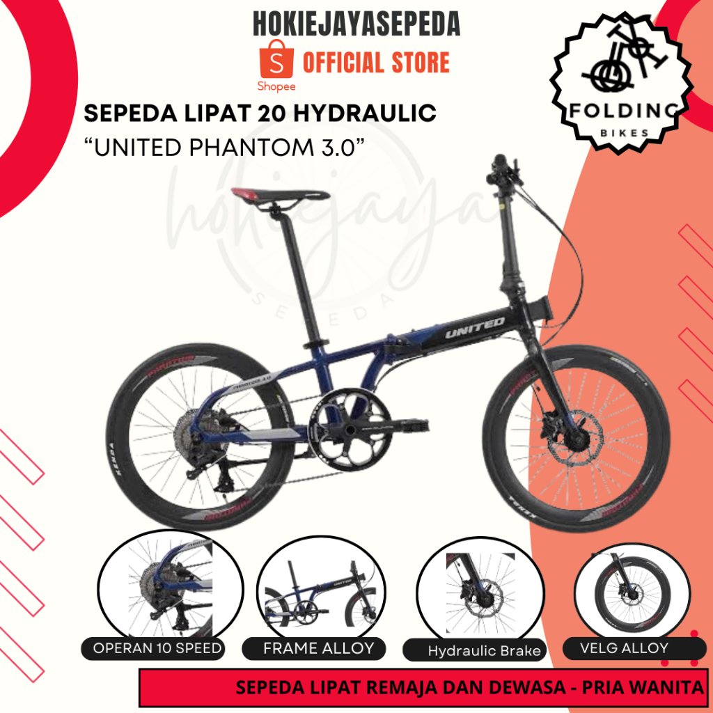 United bike Sepeda lipat 20 inch Phantom 3.0 Premium Folding bike Frame allumunium - 10 speed - hydr