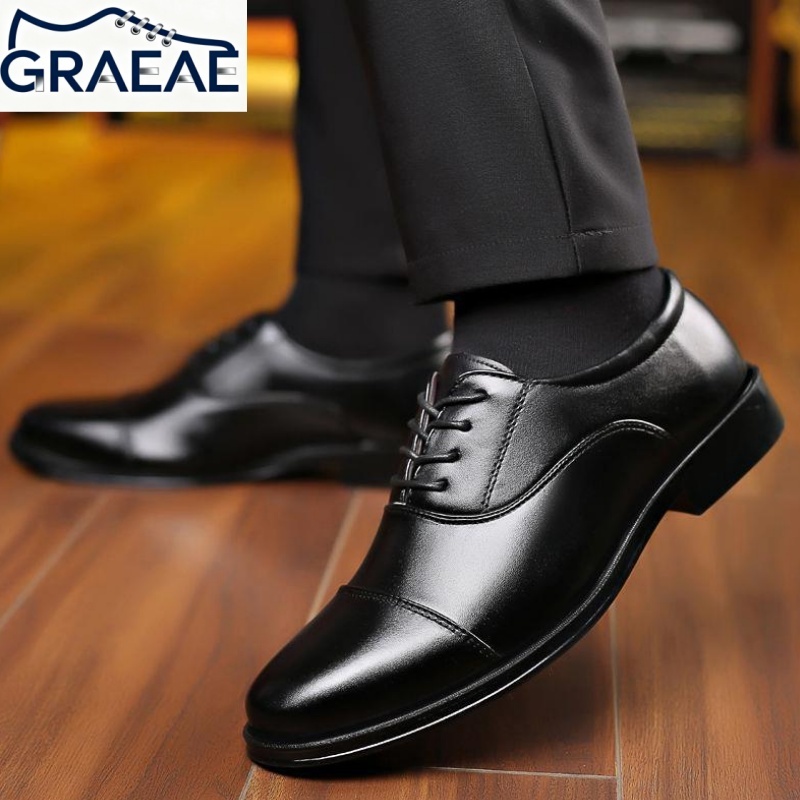 GRAEAE Sepatu kulit pria sepatu bisnis formal pria sepatu kulit PU sepatu kasual menyelinap ke sepat