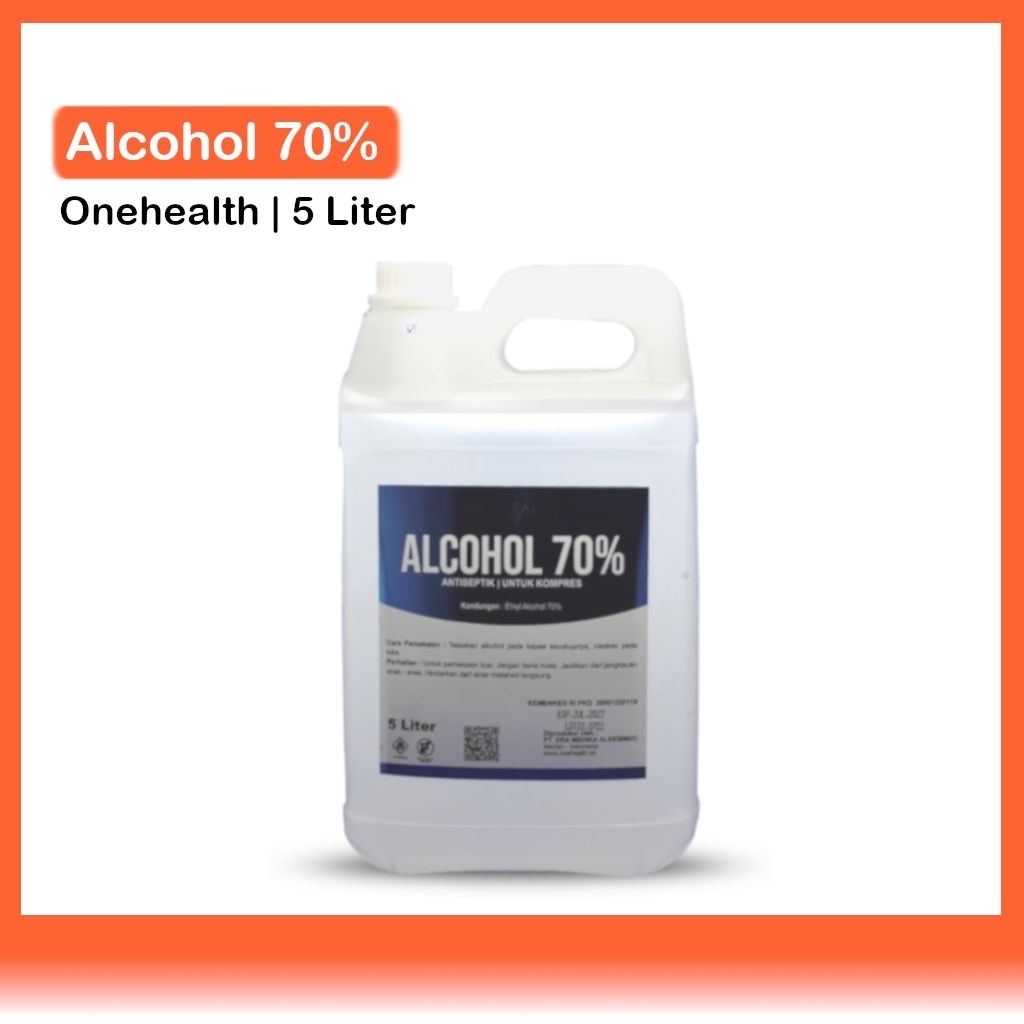 Onehealth Alkohol 70% Kemasan 5 Liter Alcohol Antiseptik Membersihkan Luka Dan Instrument Medis