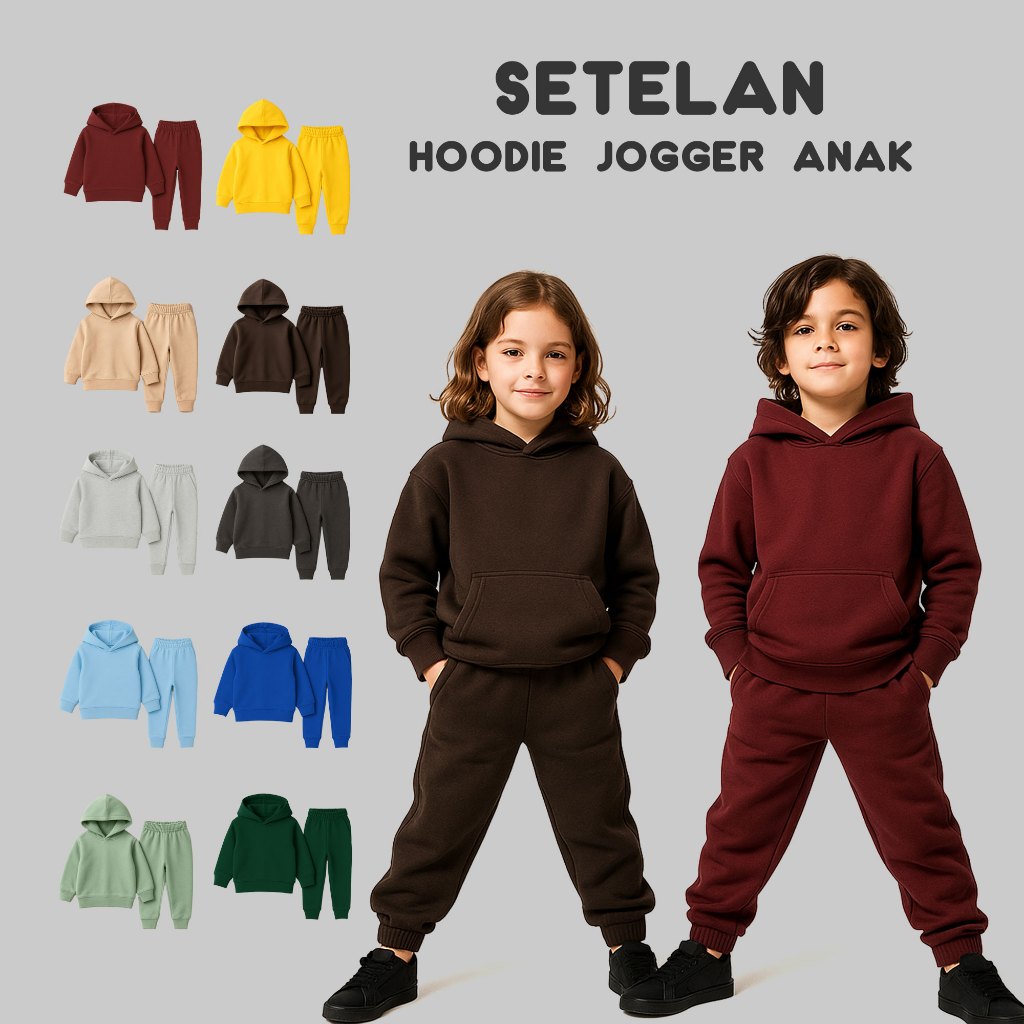 KIDDORA Setelan Hoodie Jogger Set Setelan Anak Laki Laki Perempuan Unisex 1-12 Tahun | One Set Hoodi