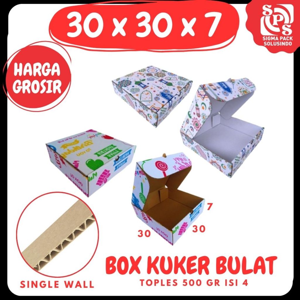 Box Pizza 30x30x7 Lipat Depan Kue Kering isi 4 500gr Polos/ Motif Hampers Kuker | Jersey / Kue Kerin