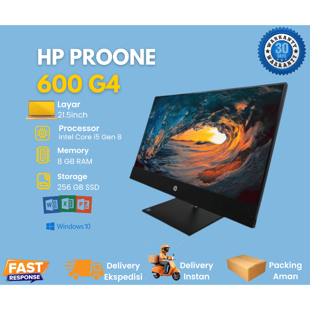 PC AIO HP ProOne 600 G4 Intel Core i5 Gen 8 Ram 8GB SSD 256GB 21.5"