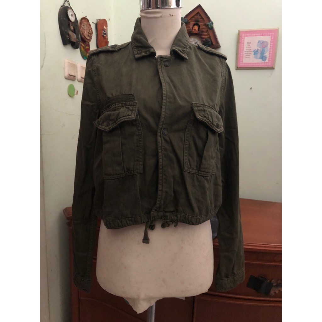 preloved zara kemeja atasan blouse denim army