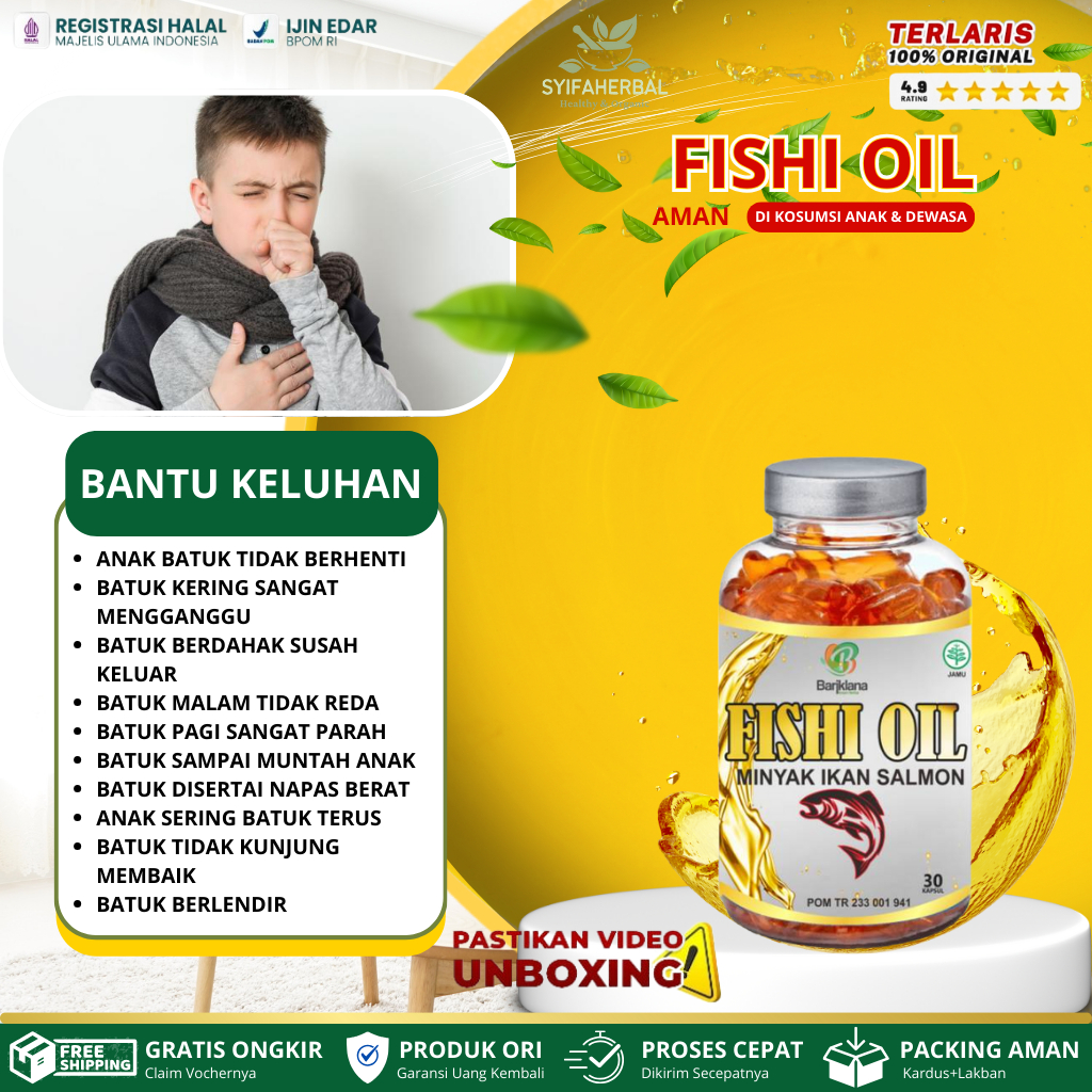 FISHI OIL OBAT FLU DAN BATUK ANAK, OBAT PILEK ANAK, OBAT BATUK ANAK, OBAT PENURUN PANAS & KEPALA PUS