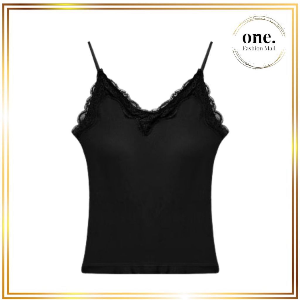ONEFASHIONMALL BR228 Tanktop Bra With Cup Panjang Premium Singlet Atasan Wanita Renda Tali Spaghetti