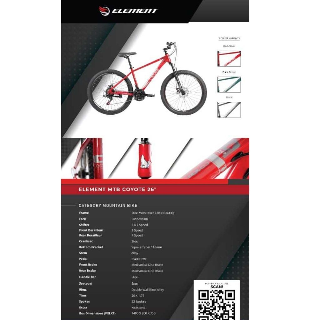 Element Sepeda Coyote 26 27 Inch Sepeda MTB 3x7 speed
