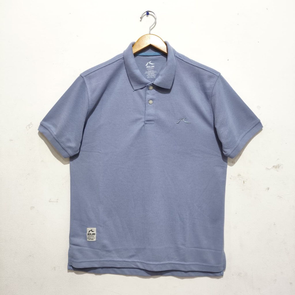 ROLUN Kaos Polo/Krah Pria Polos Steel Blue Lengan Pendek 40166