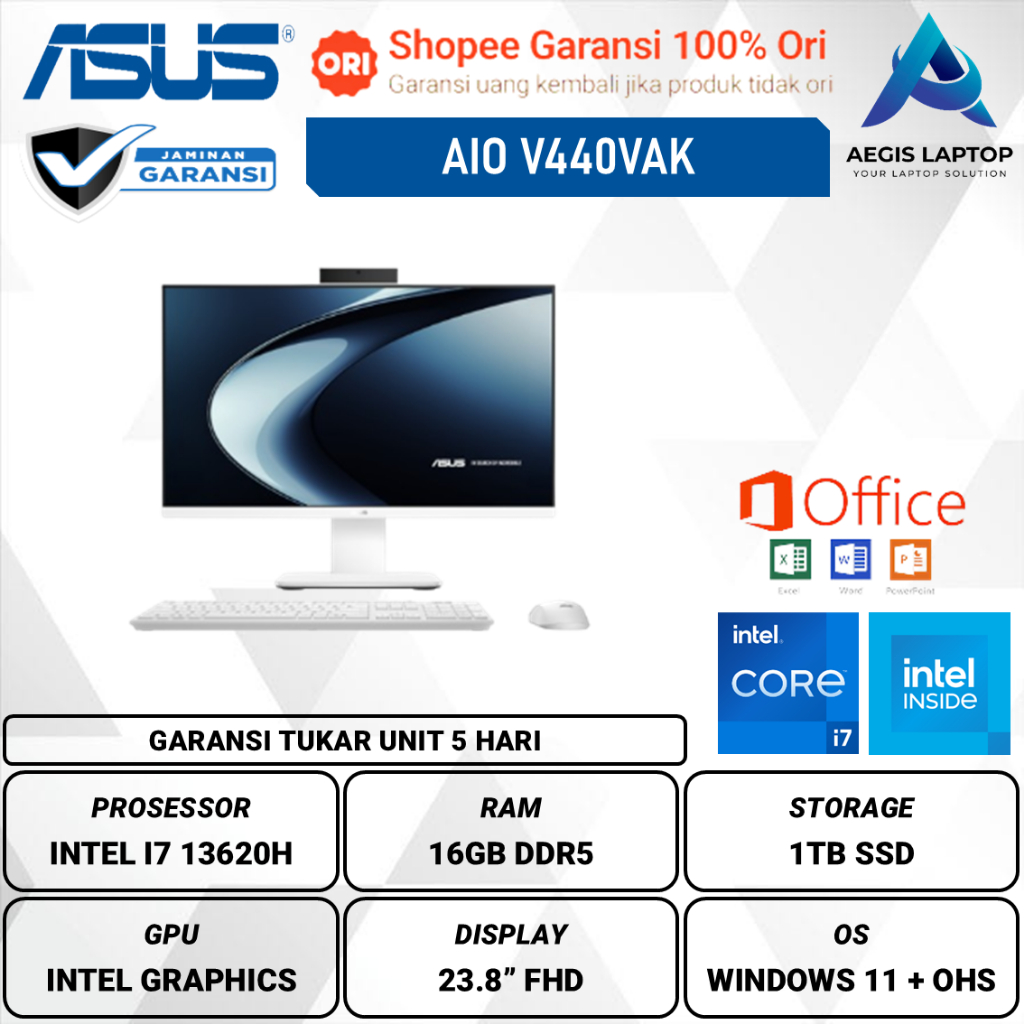 Asus AIO V440VAK Intel Core i7 13620H 16GB 1TB W11 OHS 23.8 FHD