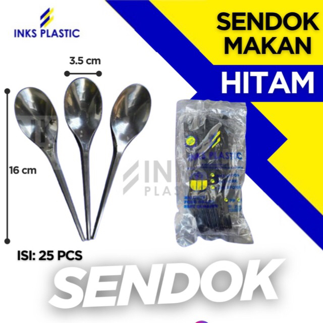 SENDOK MAKAN PLASTIK HITAM BLACK TEBAL PREMIUM