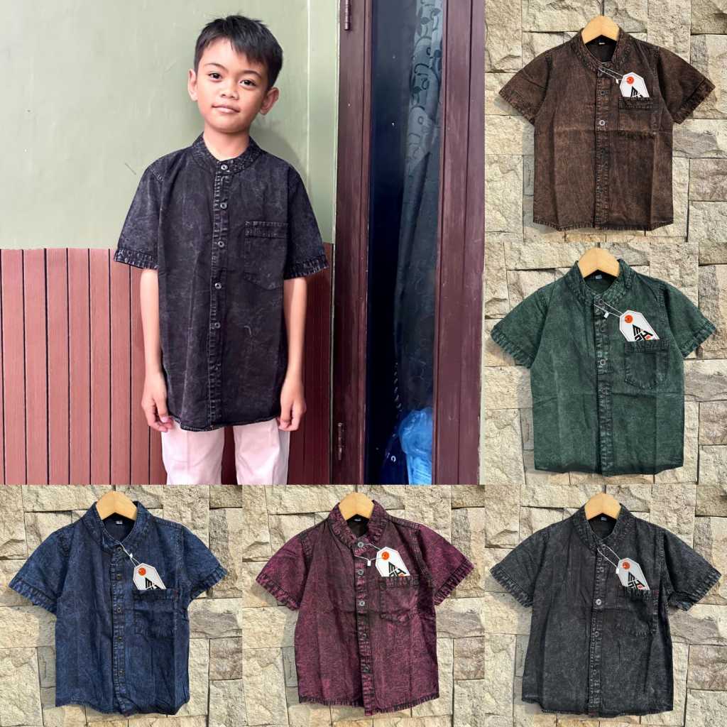 Kemeja Kemko Jeans Anak Laki Laki Umur 2-8 Tahun Kain Jeans Denim Non Strecth