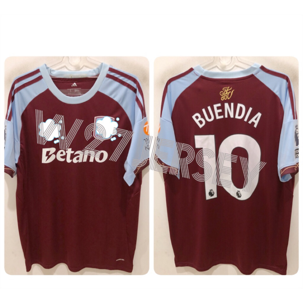 JERSEY ASTON VILLA HOME 2025-2026 name player Buendia + Patch