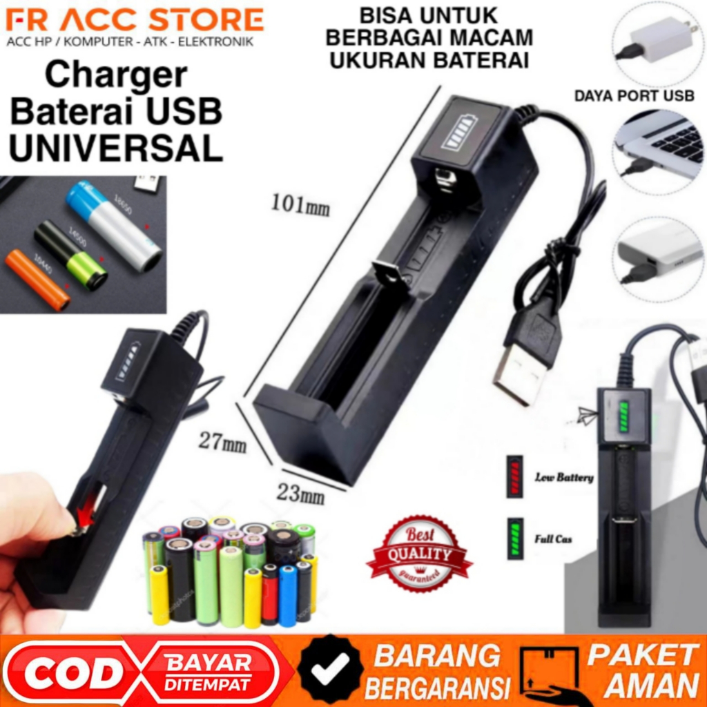 Charger Baterai universal Charger Baterai AA / AAA / 18650 Charger Baterai 1 slot USB Charger Batera