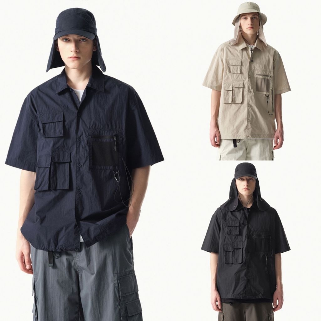 MUSINSA STANDARD Kemeja Outdoor Oversized Multi-Pocket Lengan Pendek - Jumbo Big Size