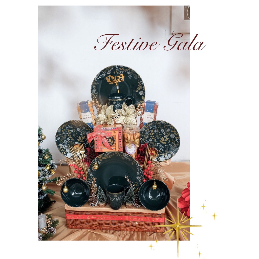 FESTIVE SET- Parcel Natal Keramik Dinner Set Premium, Parcel Natal Premium, Hampers Natal Premium