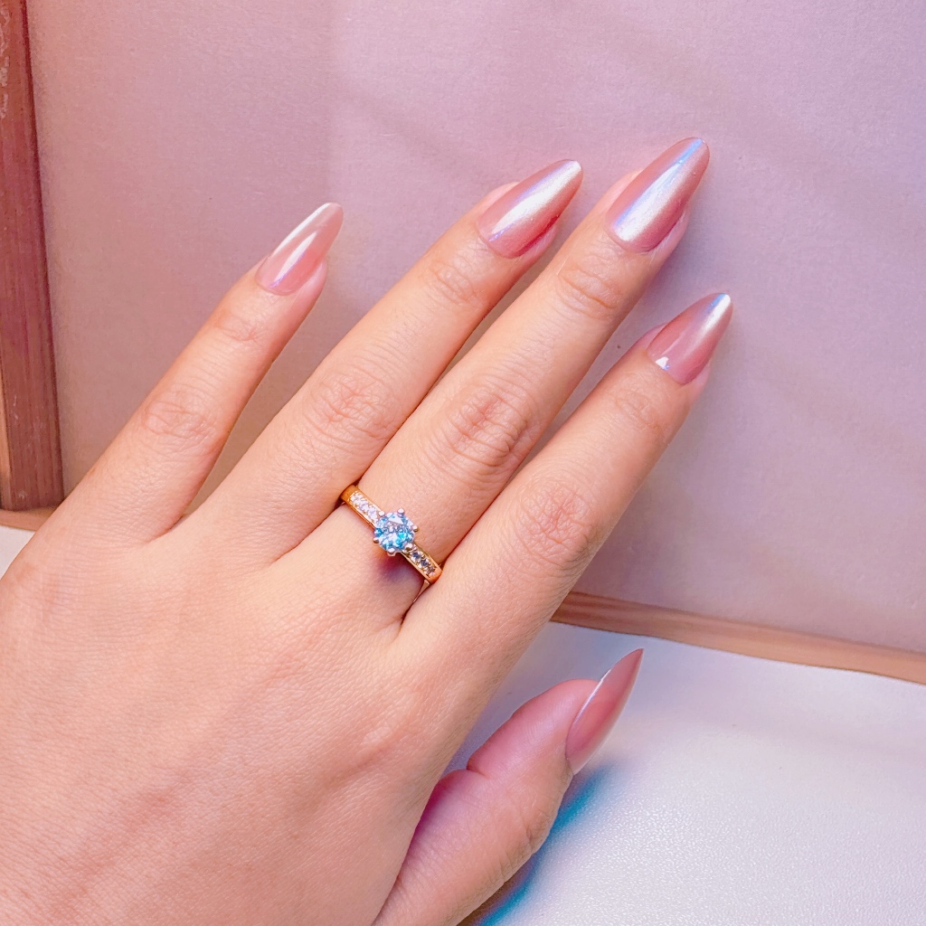 Aish.Jewelry Cincin Lapis Emas Permata Putih Berlian Mewah Cantik Xuping Titanium Asli Anti Karat