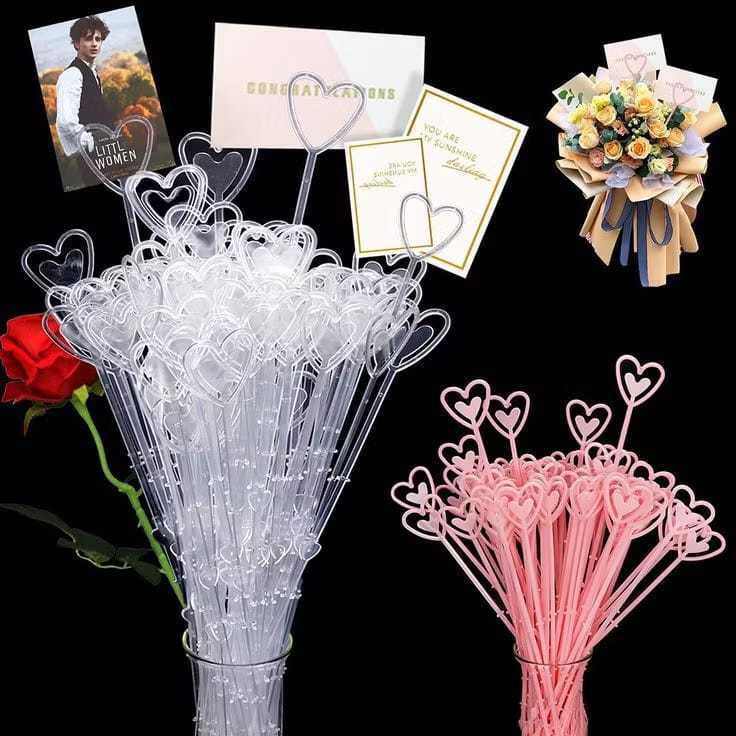 STIK KARTU UCAPAN PLASTIK KOTAK DAN LOVE / STIK UCAPAN BUKET BUNGA / STIK FOTO & MEMO