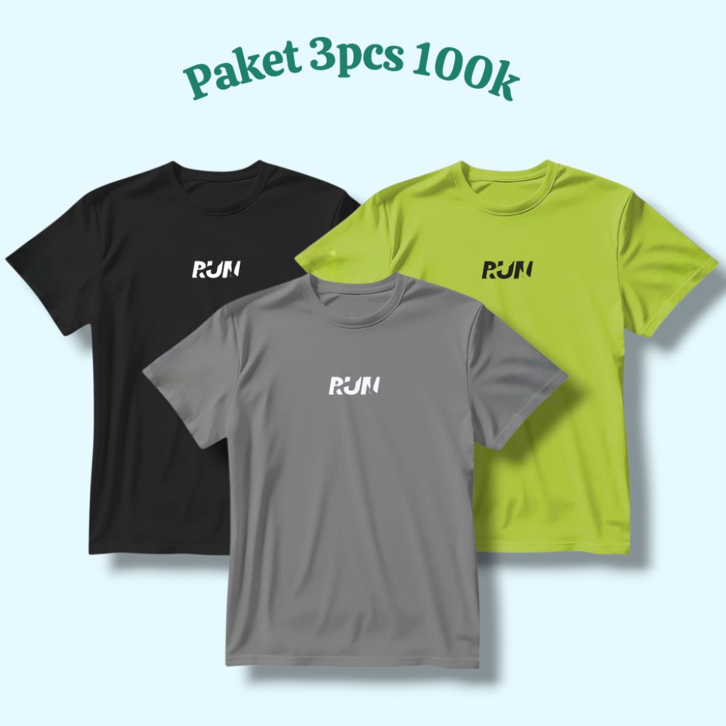 PAKET 3PCS 100RB KAOS OLAHRAGA JERSEY BATMINTON SEPAK BOLA FUTSAL SENAM LARI GYM SIZE M L XL XXL