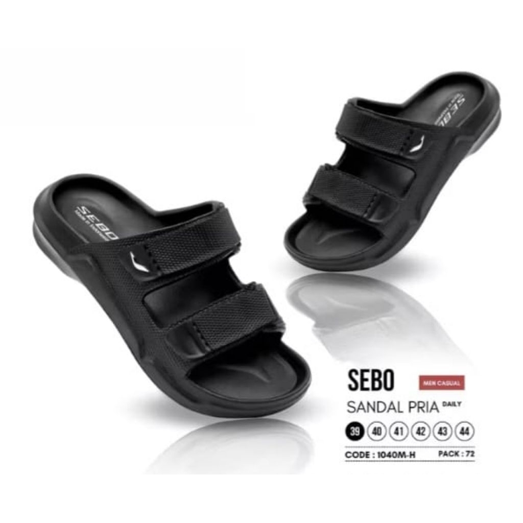 SEBO:Sandal slop pria dewasa hitam polos ban 2 model terkini anti licin 1040L