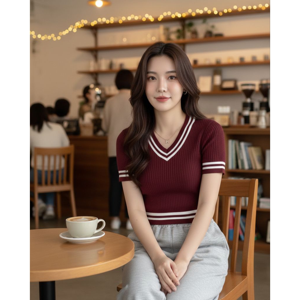 Atasan Wanita CROP TOP V Neck RIBLE/ATASAN WANITA Trendy/Baju Crop V Neck Terbaru