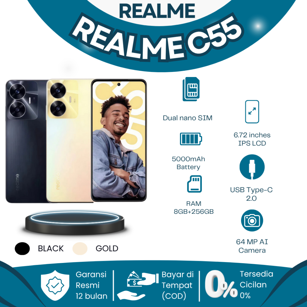 Realme C55 HP Murah Asli 2025 – RAM 6/128GB Kamera 64MP, NFC Fast Charging 33W, Selfie 8MP, Fingerpr