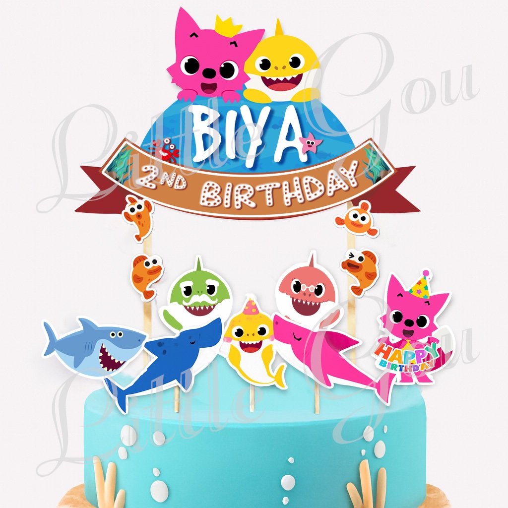 Cake Topper Baby Shark custom tulisan LITTLE GOU