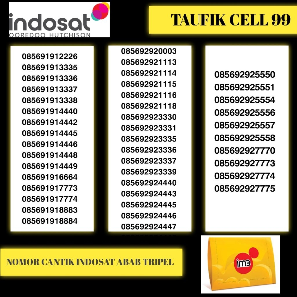 Nomor cantik Indosat ABAB TRIPEL 4g prabayar