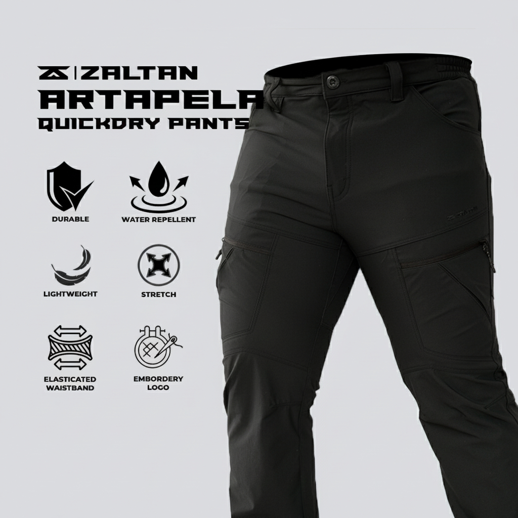 Zaltan Celana Gunung  Quickdry Artapela Series | Celana outdoor panjang pria wanita hitam