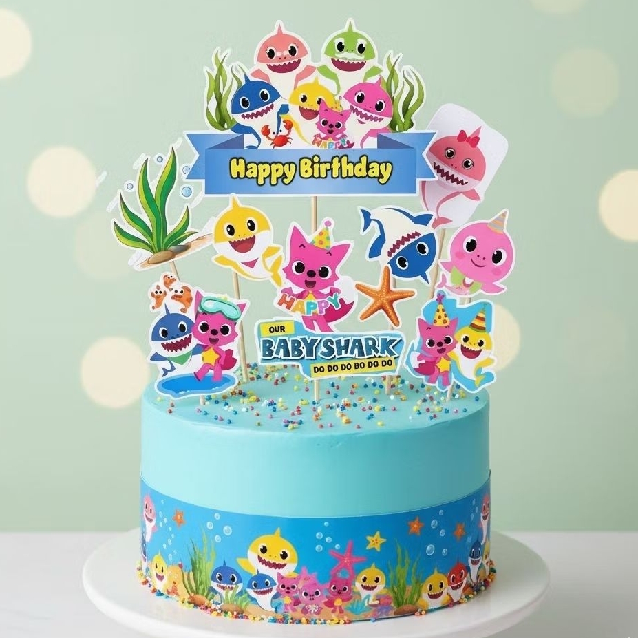 Topper BABY SHARK | Topper BABY SHARK Custom Nama | Hiasan Cake Baby Shark Murah
