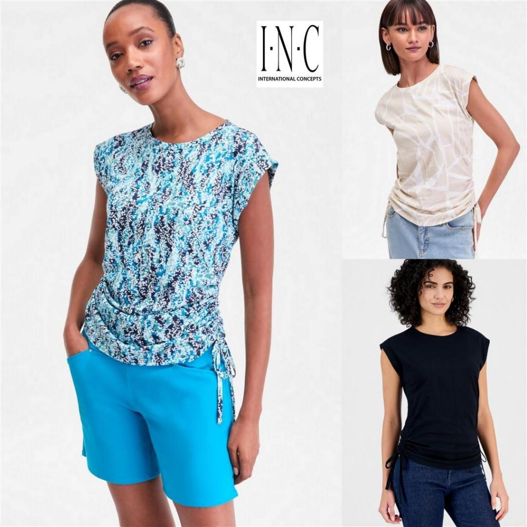 Mode Republic - Printed Drawstring-side Top - Daily Casual Knit Top - Atasan Blouse Pesta Wanita Len