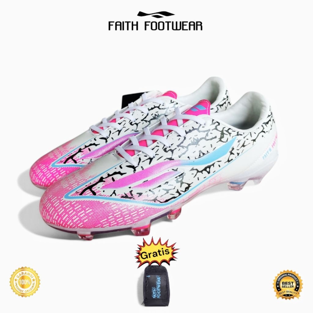 FAITH FOOTWEAR - Sepatu Bola Dewasa Original Faith Spider White Pink Free Tas