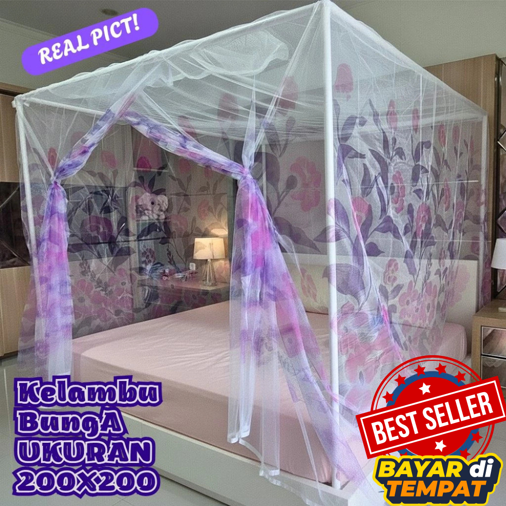 Kelambu Gantung Kotak Motif Bunga Jumbo 300x200 – Anti Nyamuk Murah untuk Kamar
