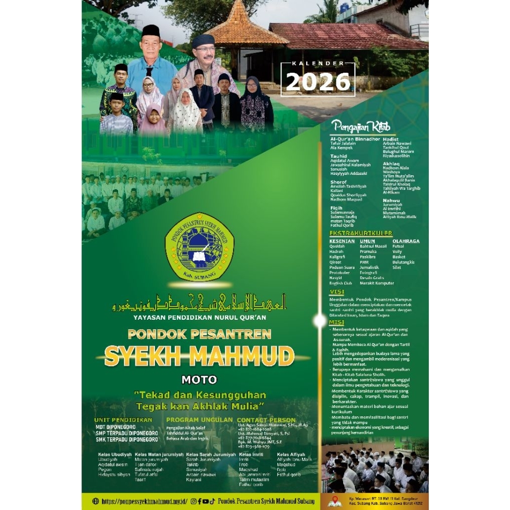 Kalender dinding 2026 Pondok Pesantren Syekh mahmud dan jam'iyyah thoriqoh qodiriyyah wa naqsabandiy