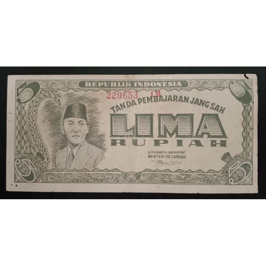 UANGKUNO 5 RUPIAH ORI THN 1947